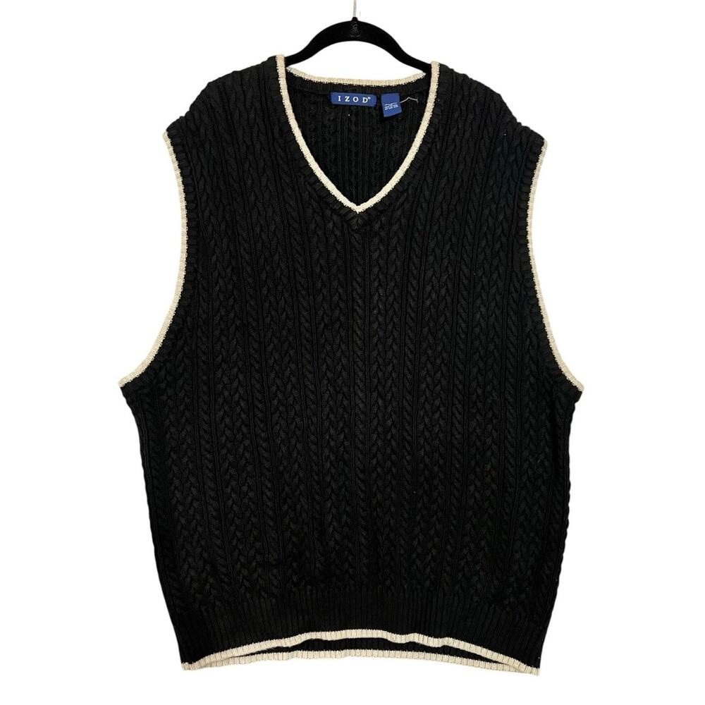 Vintage Y2K Preppy Golf Izod Black Heavy Old Money Cable Knit Sweater Vest XL